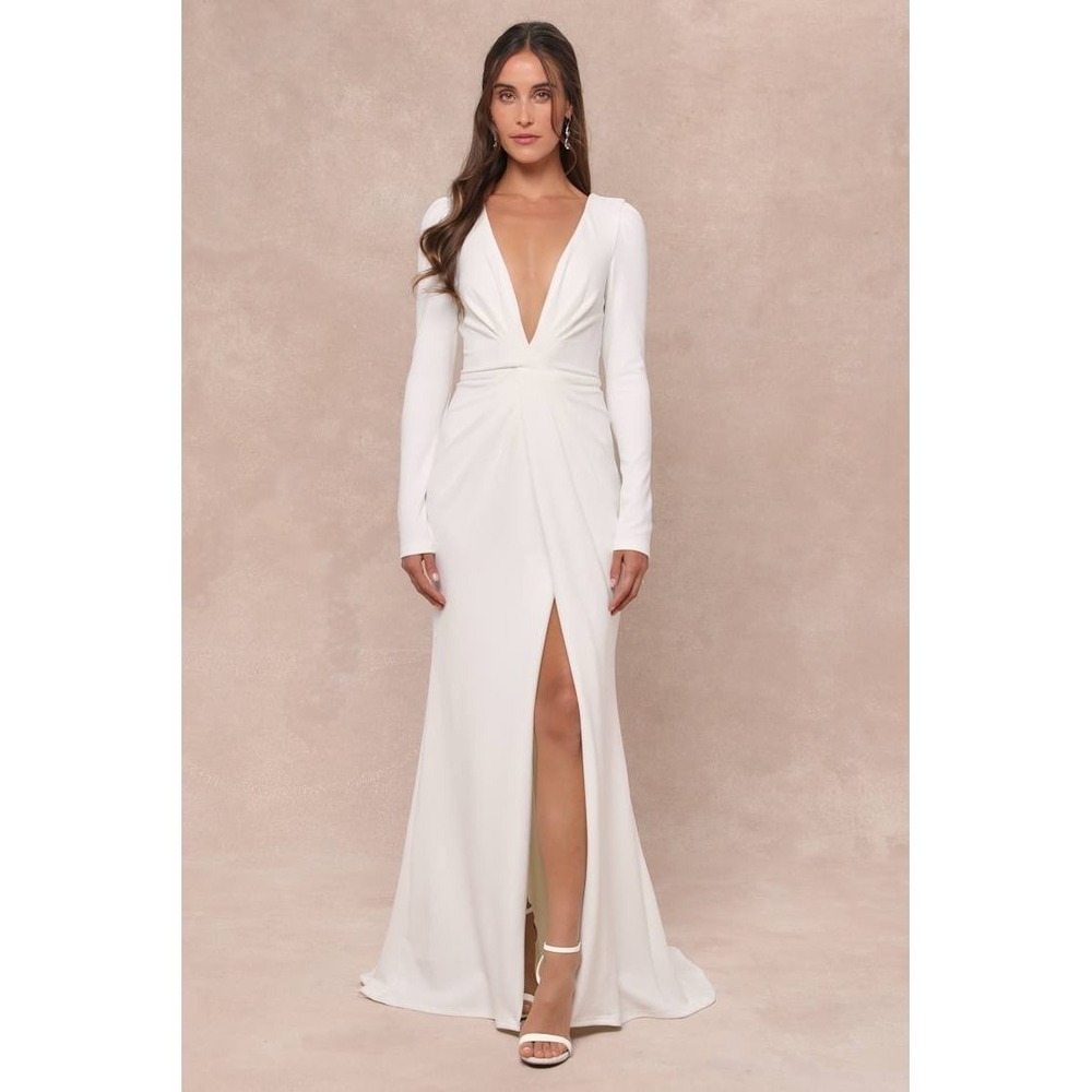 Lulus Stunning Romance White Long Sleeve Mermaid Maxi Wedding Dress Size M NEW